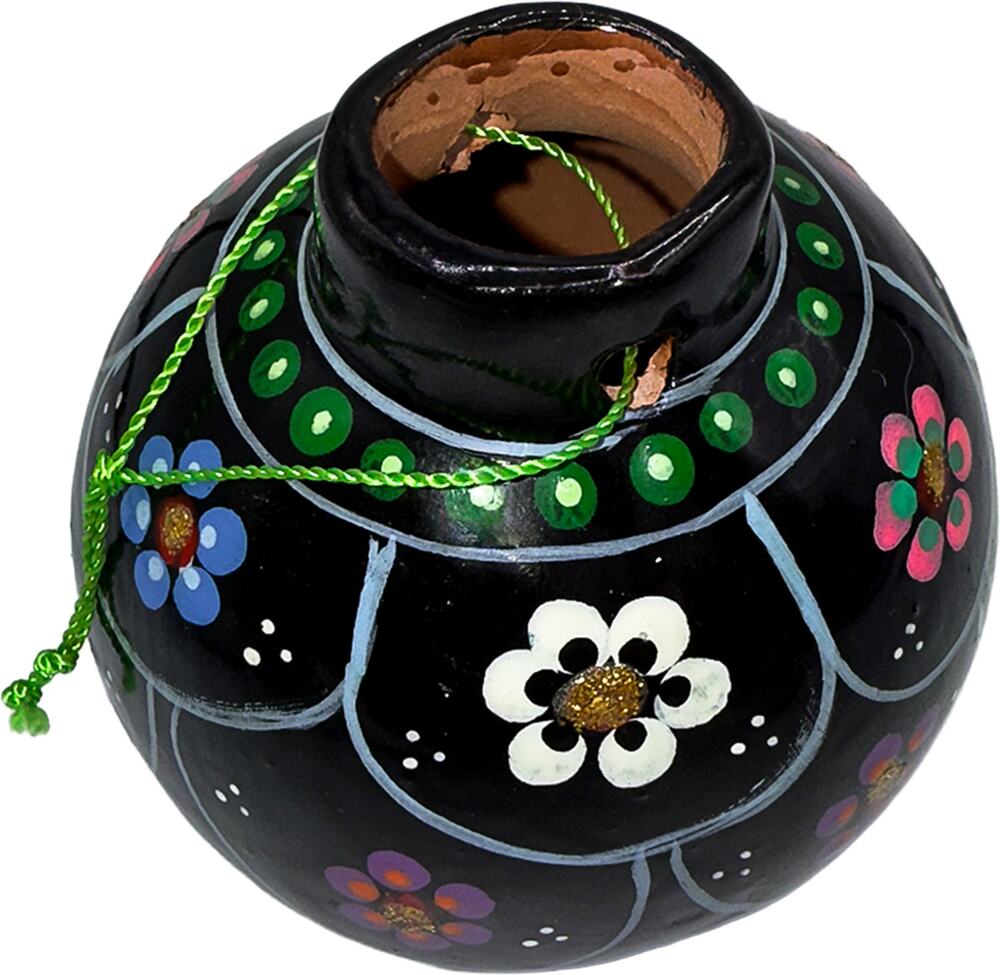 Traditional Clay Terra Cotta Hand-Painted 3" Brightly Colored Ball Ornament